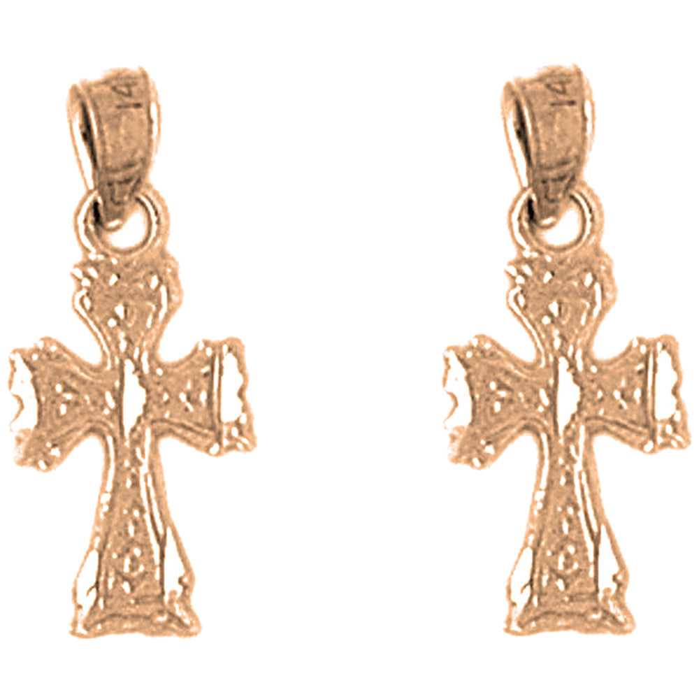 14K or 18K Gold 20mm Budded Cross Earrings