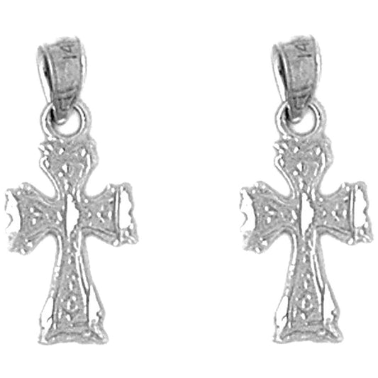 Sterling Silver 20mm Budded Cross Earrings