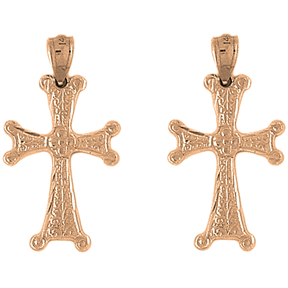 14K or 18K Gold 30mm Budded Cross Earrings