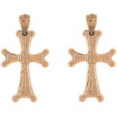 14K or 18K Gold 30mm Budded Cross Earrings