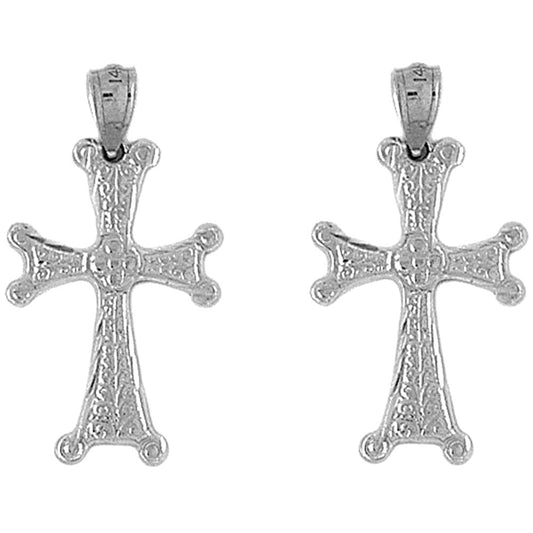 Sterling Silver 30mm Budded Cross Earrings