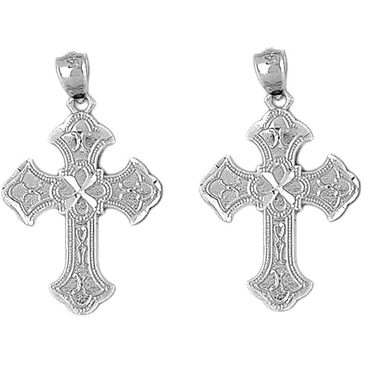 Sterling Silver 31mm Budded Cross Earrings