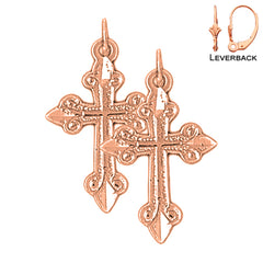 14K or 18K Gold Budded Cross Earrings