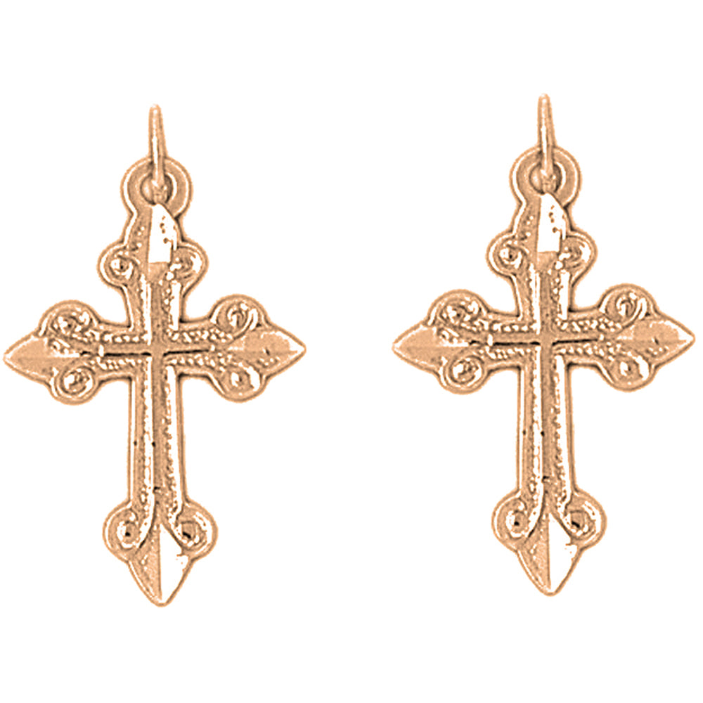 14K or 18K Gold 26mm Budded Cross Earrings