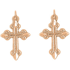 14K or 18K Gold 26mm Budded Cross Earrings