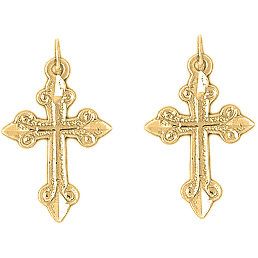 14K or 18K Gold 26mm Budded Cross Earrings