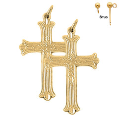 14K or 18K Gold Budded Cross Earrings