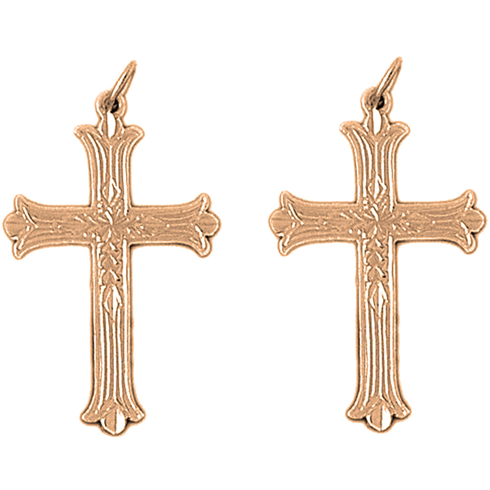 14K or 18K Gold 33mm Budded Cross Earrings