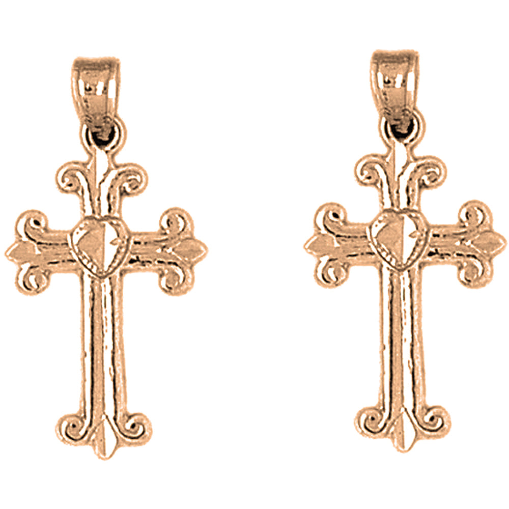 14K or 18K Gold 28mm Budded Cross Earrings