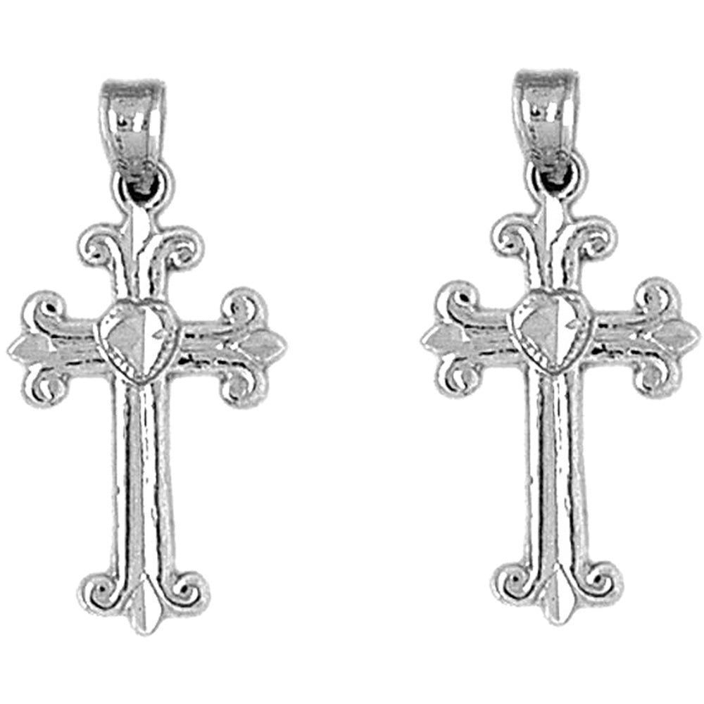 Sterling Silver 28mm Budded Cross Earrings