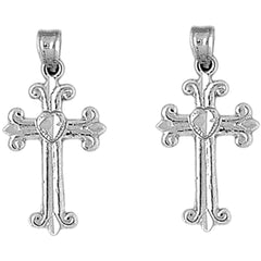 Sterling Silver 28mm Budded Cross Earrings
