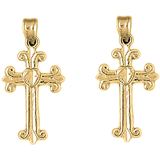 14K or 18K Gold 28mm Budded Cross Earrings