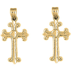 14K or 18K Gold 28mm Budded Cross Earrings