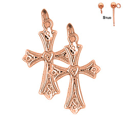 14K or 18K Gold Budded Cross Earrings