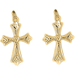 14K or 18K Gold 25mm Budded Cross Earrings