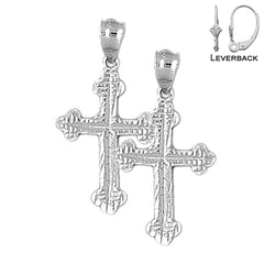 Pendientes de cruz con brotes de plata de ley de 30 mm (chapados en oro blanco o amarillo)