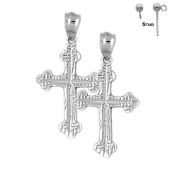 Pendientes de cruz con brotes de plata de ley de 30 mm (chapados en oro blanco o amarillo)