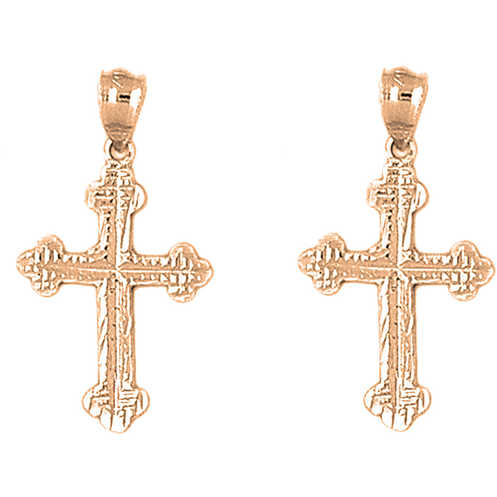 14K or 18K Gold 30mm Budded Cross Earrings