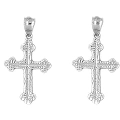 Sterling Silver 30mm Budded Cross Earrings