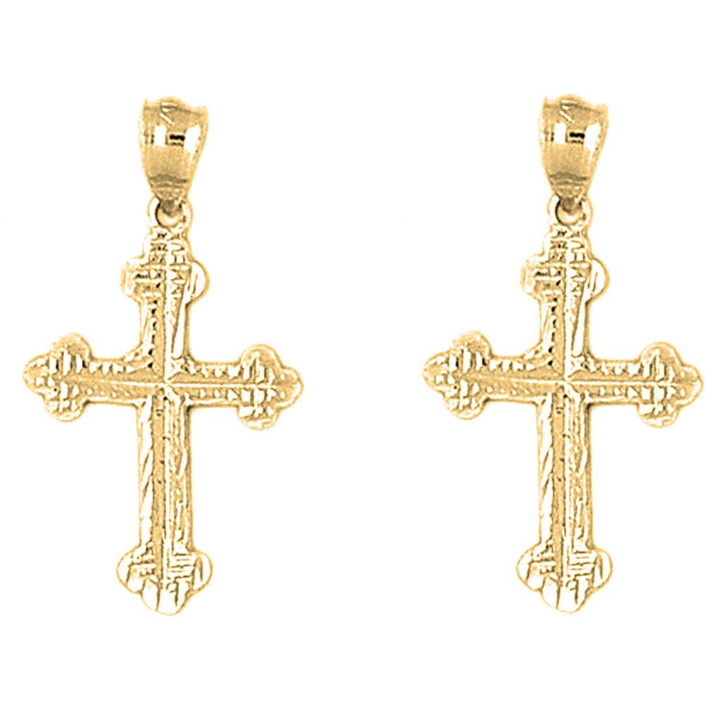 14K or 18K Gold 30mm Budded Cross Earrings