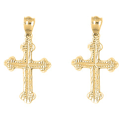 Yellow Gold-plated Silver 30mm Budded Cross Earrings