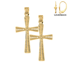 Sterling Silver 34mm Teutonic Cross Earrings (White or Yellow Gold Plated)