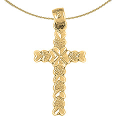 14K or 18K Gold Heart Cross Pendant