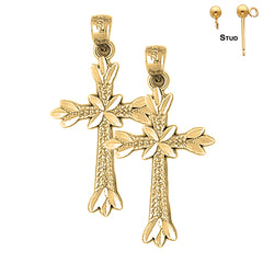 Sterling Silver 35mm Budded Cross Earrings (White or Yellow Gold Plated)