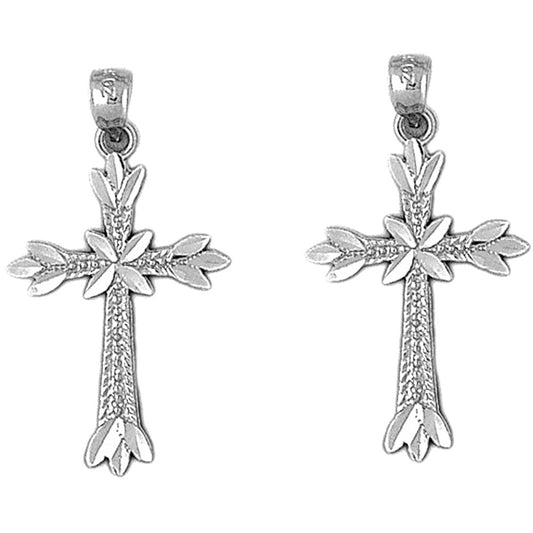 Sterling Silver 35mm Budded Cross Earrings