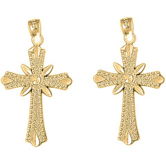 14K or 18K Gold 35mm Budded Cross Earrings