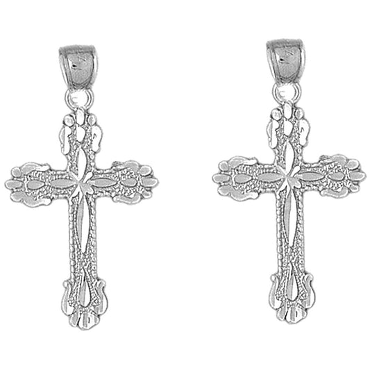 Sterling Silver 36mm Budded Cross Earrings