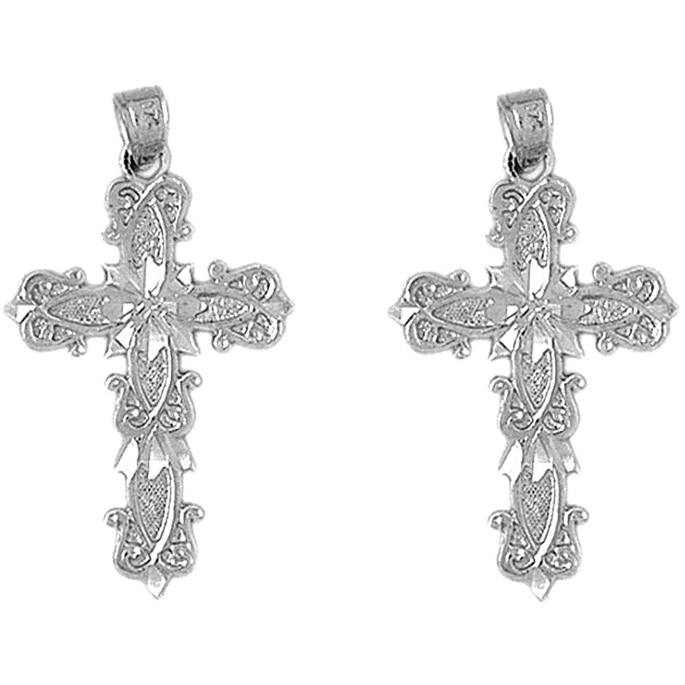 Sterling Silver 34mm Budded Cross Earrings