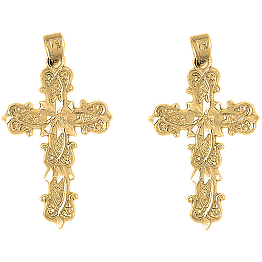 14K or 18K Gold 34mm Budded Cross Earrings
