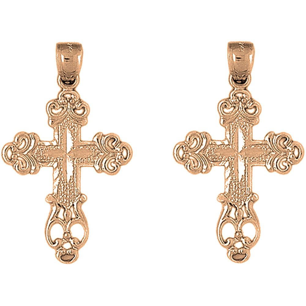 14K or 18K Gold 39mm Budded Cross Earrings