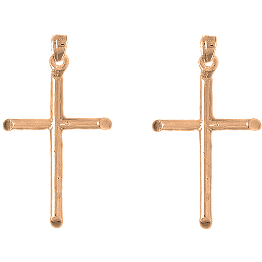 14K or 18K Gold 40mm Hollow Latin Cross Earrings