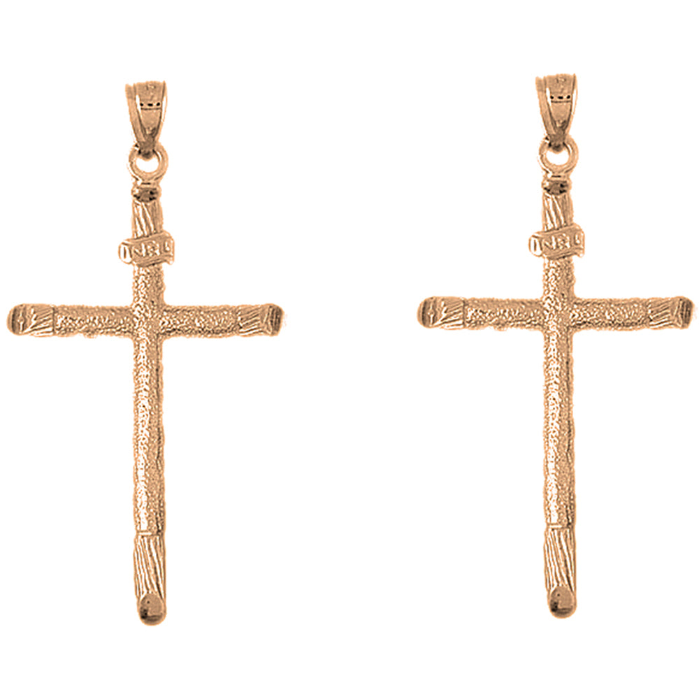 14K or 18K Gold 56mm INRI Cross Earrings