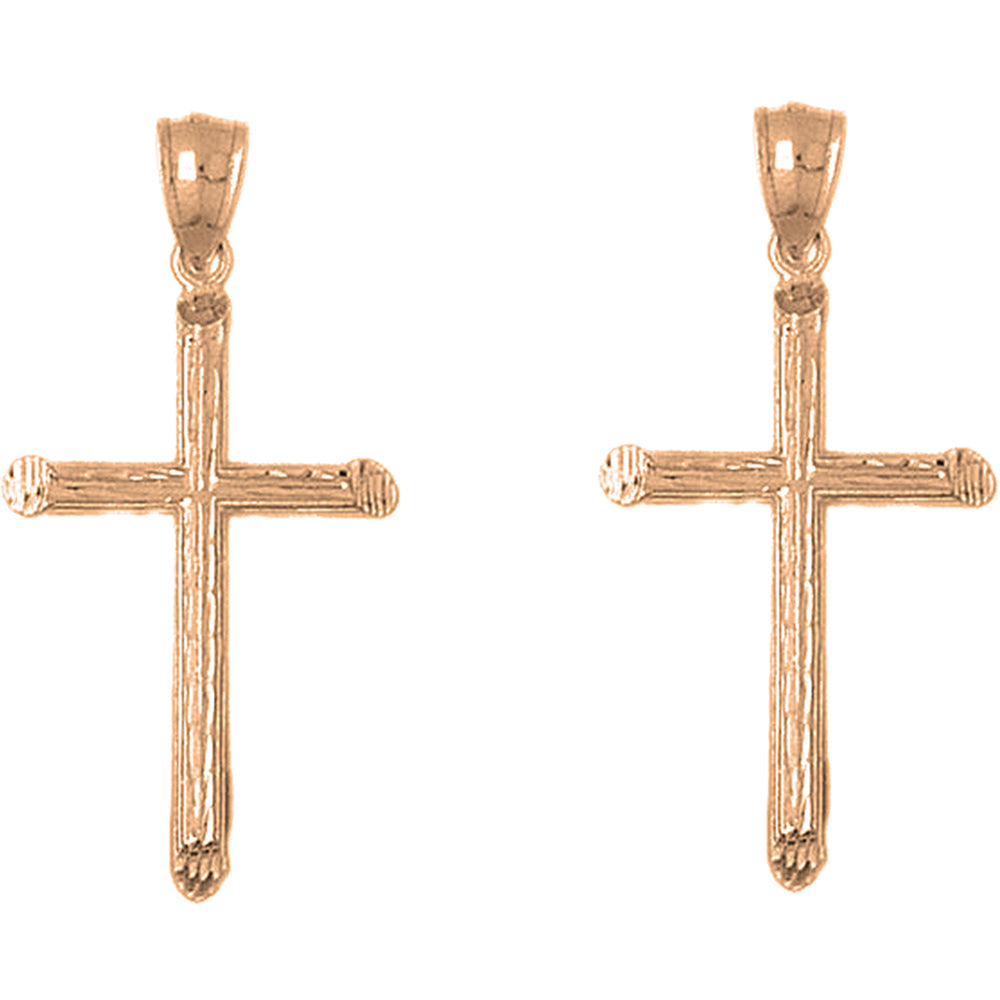 14K or 18K Gold 43mm Hollow Latin Cross Earrings