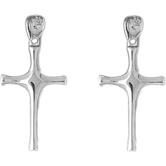 Sterling Silver 28mm Latin Cross Earrings