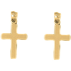 Yellow Gold-plated Silver 23mm Latin Cross Earrings