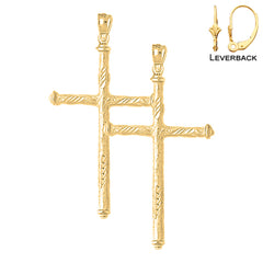 Sterling Silver 54mm Hollow Latin Cross Earrings (White or Yellow Gold Plated)