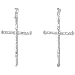 Sterling Silver 54mm Hollow Latin Cross Earrings