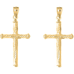 Yellow Gold-plated Silver 40mm Hollow Latin Cross Earrings