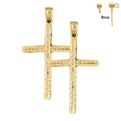 Pendientes de plata de ley con cruz latina de 42 mm (chapados en oro blanco o amarillo)