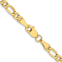 10K Yellow Gold 3.5mm Semi-Solid Figaro Chain