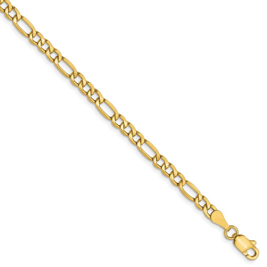 10K Yellow Gold 3.5mm Semi-Solid Figaro Chain