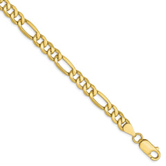 10K Yellow Gold 6.6mm Semi-Solid Figaro Chain