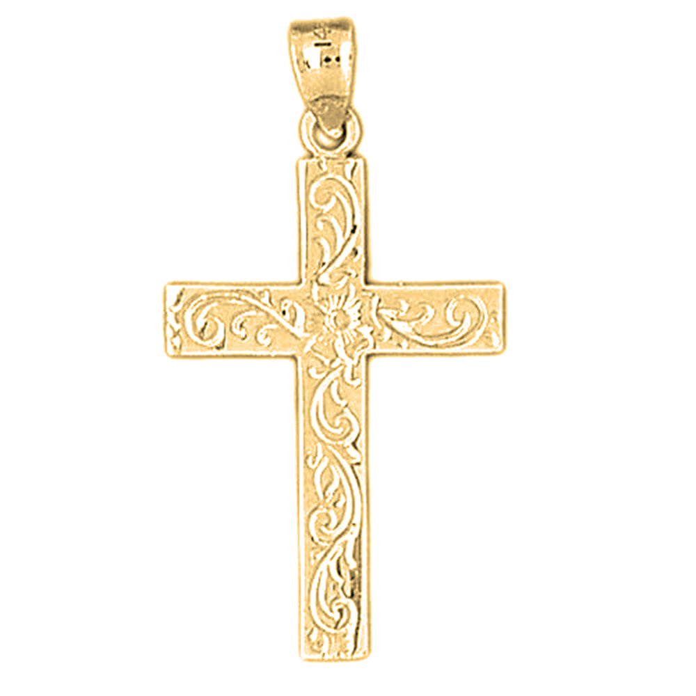 14K or 18K Gold Vine Cross Pendant