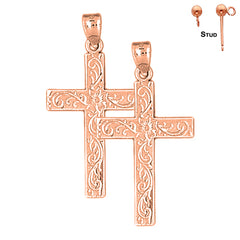 14K or 18K Gold Vine Cross Earrings