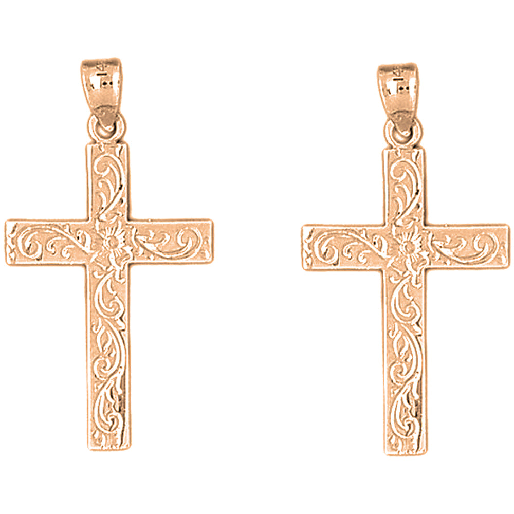 14K or 18K Gold 38mm Vine Cross Earrings