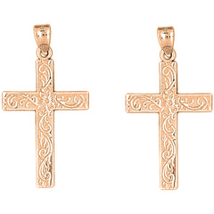 14K or 18K Gold 38mm Vine Cross Earrings